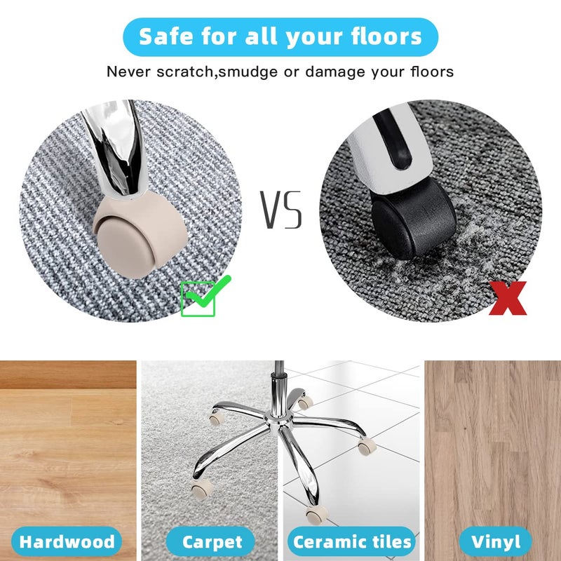 Omyoffice Office Chair Casters, 2" Heavy Duty Caster Wheels Set of 5, Smooth & Quiet Rolling on All Floors, Beige - Image 3
